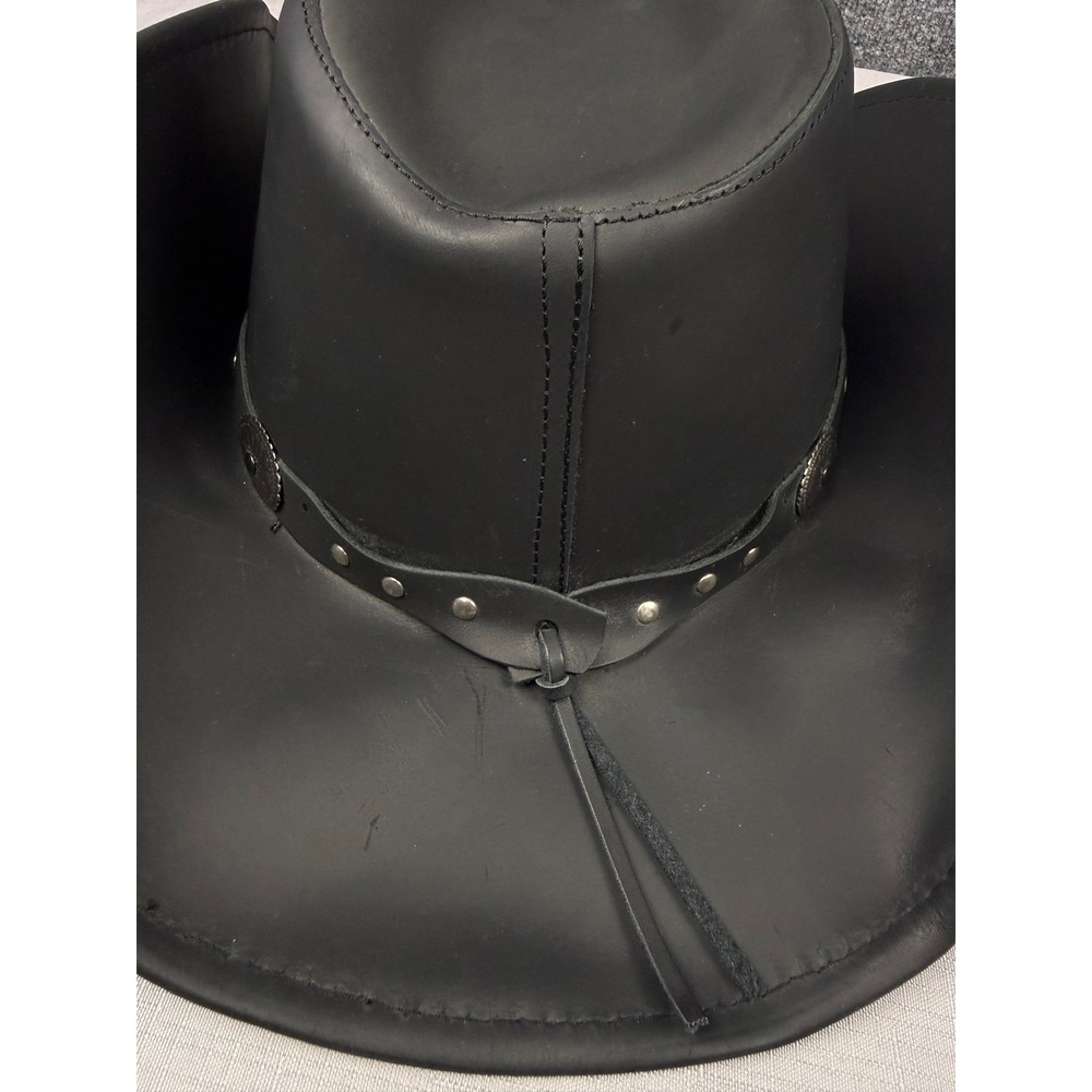Stetson Rodeo Dr Collection Black Leather Cowboy Hat Studded Concho Large - Picture 11 of 13